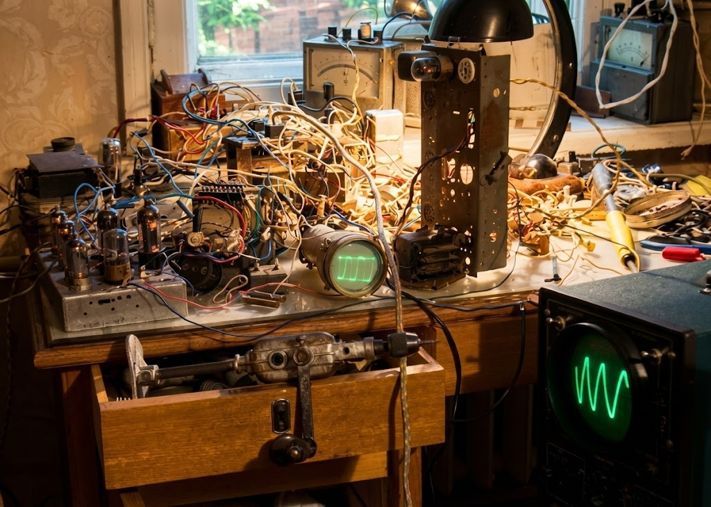 Mark's first electrical setup (this is not AI generated!)